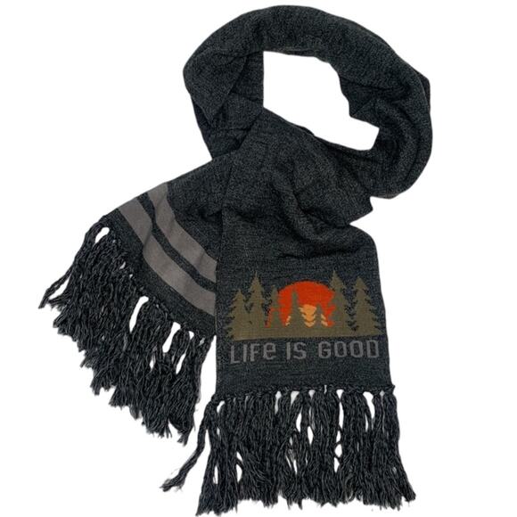 Life is Good Forest Scenic Gray Fringe Unisex Scarf M-001 - Picture 1 of 4
